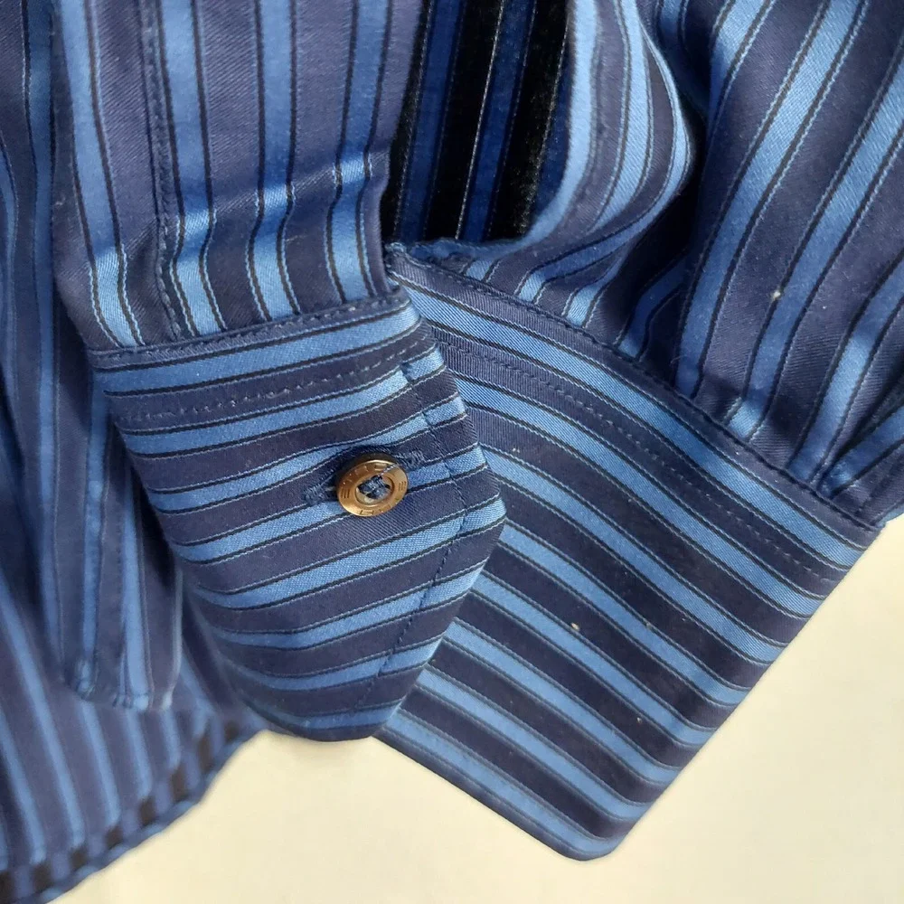 ETRO Long Sleeve Striped Button Shirt‎ Cotton Blue Black Made In Italy Size 42